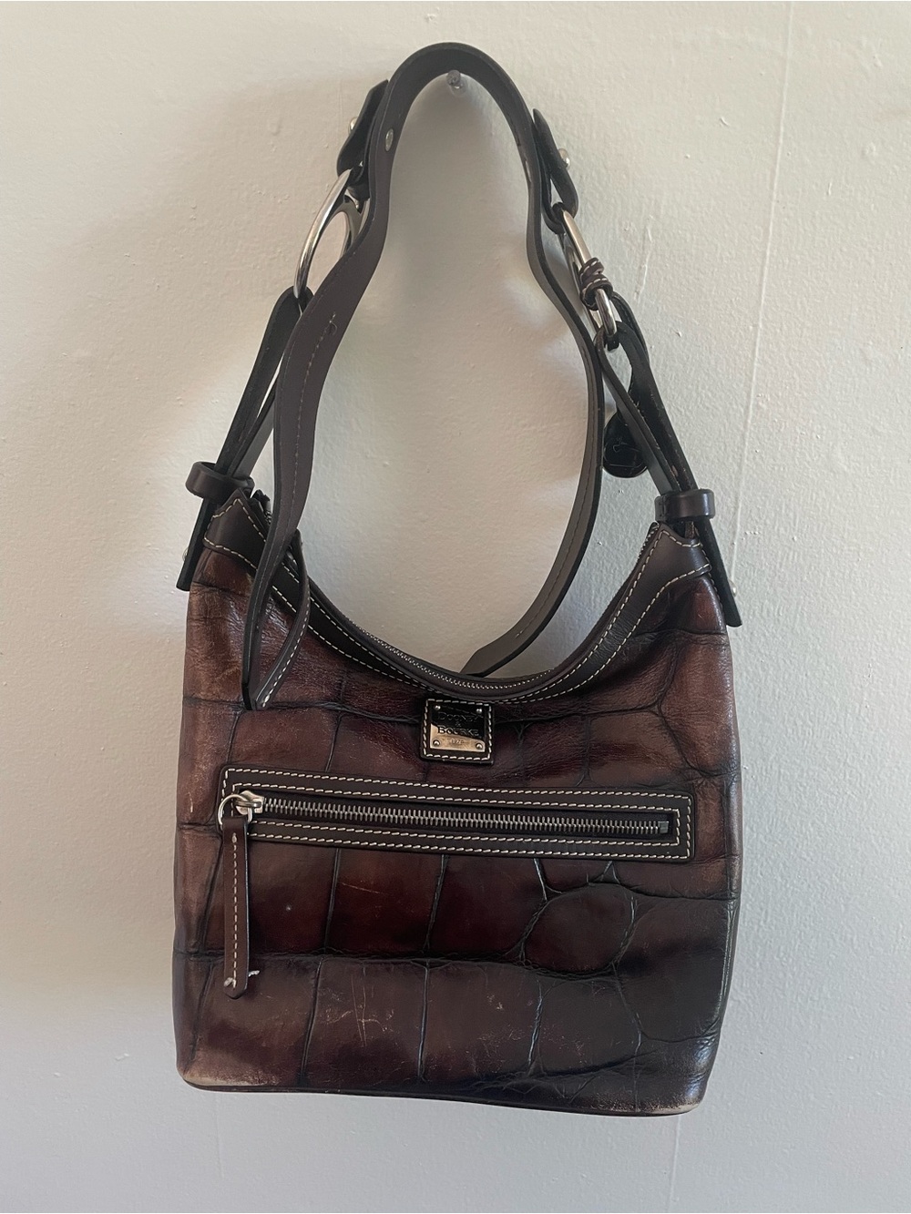 Dooney & Bourke Croc-Embossed Shoulder Bag in Dark Brown